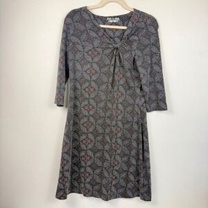 Royal Robbins Women's Modest M‎ Gray Geometric Twist Neck 3/4 Sleeve Knit Dress